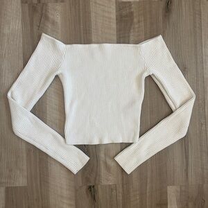 Hollister Off-Shoulder Ribbed Long Sleeve Top - White